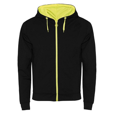 Fuji Kaputzensweatjacke Unisex, schwarz / Fluor Yellow, XL