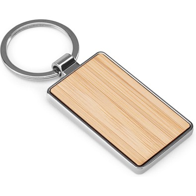 GASTON RECTANGULAR. Schlüsselanhänger aus Eisen in rechteckiger Form aus Zink und Bambus, Natur