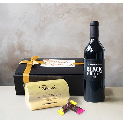Geschenkset Goldrausch, Black Print, Goldene Schleife, inkl. Druck