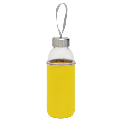 Glasflasche mit Hülle, 450 ml, gelb