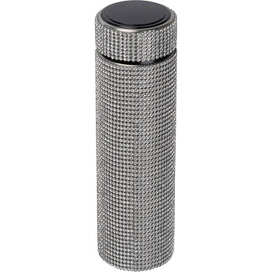 Große Edelstahltrinkflasche mit Strassstein-Akzenten , silbergrau
