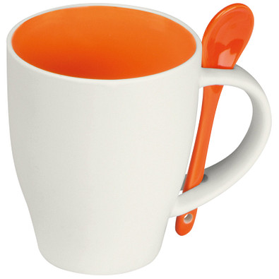 Porzellantasse mit Löffel, 250 ml, orange