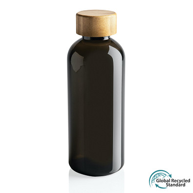 GRS rPET Flasche mit Bambus-Deckel, schwarz