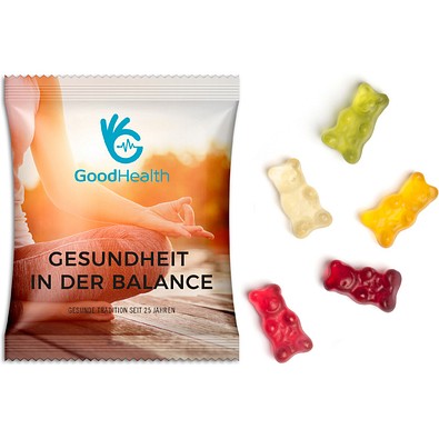 Gummibärchen vegan, 20 g, Folie transparent, inkl. Druck