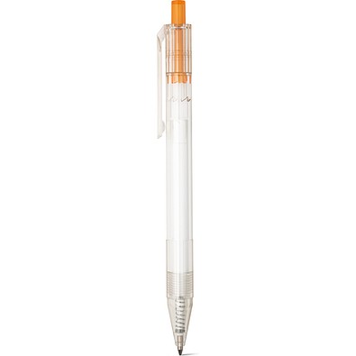 HARLAN. rPET-Kugelschreiber mit farbigem Knopf, Orange
