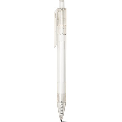 HARLAN. rPET-Kugelschreiber mit farbigem Knopf, Transparent