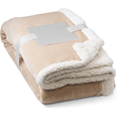 HEIDEN. Wendbare Fleecedecke (190 g/m²) mit Satinband und personalisierter Karte, Beige