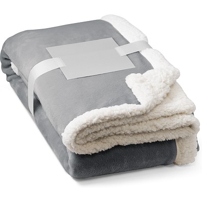 HEIDEN. Wendbare Fleecedecke (190 g/m²) mit Satinband und personalisierter Karte, Grau
