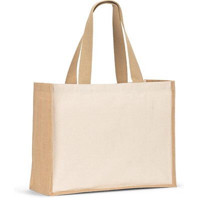 HELSINQUE. Tasche aus Canvas (320 g/m²), mit Boden und Seiten aus laminierter Jute (350 g/m²) in Naturtönen, Natur