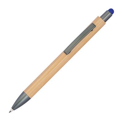 Bambus-Kugelschreiber mit Touchfunktion, blau