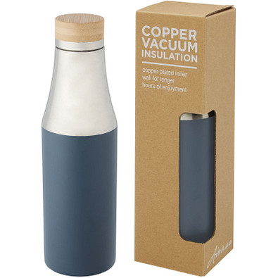Hulan 540 ml Kupfer-Vakuum Isolierflasche mit Bambusdeckel, eisblau