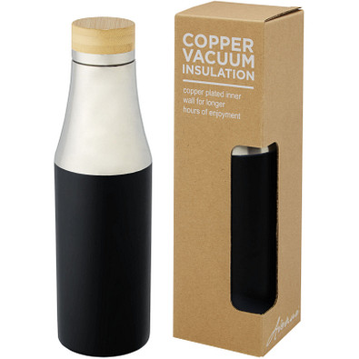 Hulan 540 ml Kupfer-Vakuum Isolierflasche mit Bambusdeckel, schwarz