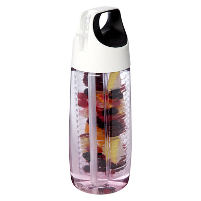 HydroFruit 700 ml Sportflasche aus recyceltem Kunststoff mit Klappdeckel und Trinkhalm, transparent weiss