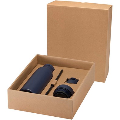 Illuminate 650 ml RCS-zertifizierte doppelwandige Trinkflasche aus recyceltem Edelstahl mit 3-teiligem Deckelset, navy