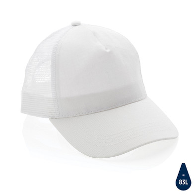Impact AWARE™ 190gr Brushed rCotton 5 Panel Trucker-Cap, weiß