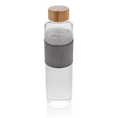 XD COLLECTION Borosilikat-Glasflasche Impact mit Bambusdeckel, 750 ml, transparent/grau