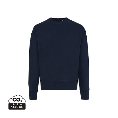 Iqoniq Kruger Relax-Rundhals-Sweater aus recycelt. Baumwolle, navy blau, XXL