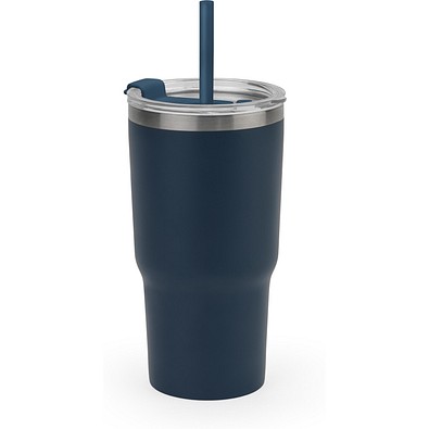JOYNER M. Kompakter Reisebecher aus Edelstahl (91 % recycelt) mit vakuumisolierter Doppelwand und matter Oberfläche 600 ml, Dunkelblau