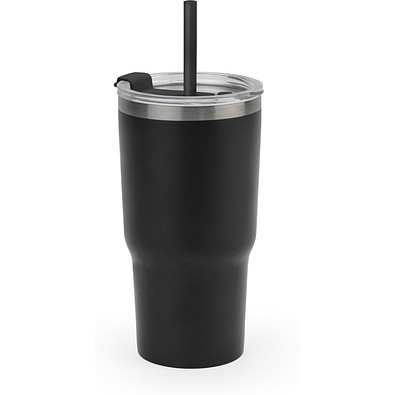 JOYNER M. Kompakter Reisebecher aus Edelstahl (91 % recycelt) mit vakuumisolierter Doppelwand und matter Oberfläche 600 ml, Schwarz
