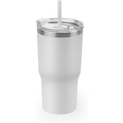 JOYNER M. Kompakter Reisebecher aus Edelstahl (91 % recycelt) mit vakuumisolierter Doppelwand und matter Oberfläche 600 ml, Weiß