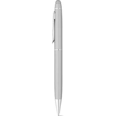 JULIE. Kugelschreiber aus recyceltes Aluminium (100 % rAL) mit Touchpen-Spitze, Satinsilber