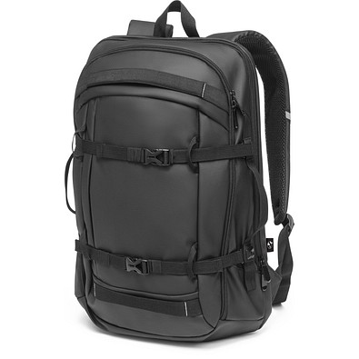 KAMPALA. Laptop-Rucksack aus 900D hochdichtem recyceltem Polyester mit wasserdichter Beschichtung und 210D Futter aus recyceltem Polyester 17'3", Schwarz