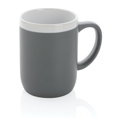 Keramiktasse mit weißem Rand, grau, weiß
