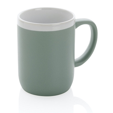 Keramiktasse mit weißem Rand, grün, weiß