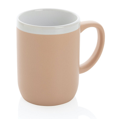 Keramiktasse mit weißem Rand, weiß, braun