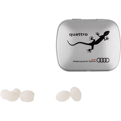 Klappdose, Mini Bonbons Japanische Minze , inkl. Druck, Dose matt-silber