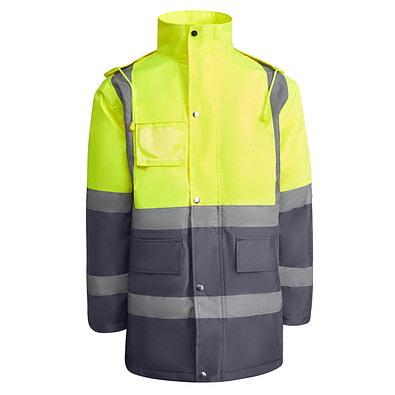Kombinierter, gesteppter Parka Merak mit High Visibility, L, bleigrau/fluor yellow