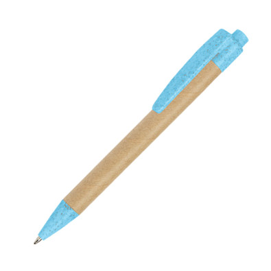 Kugelschreiber aus Karton und Weizenstroh, blaue Mine, hellblau