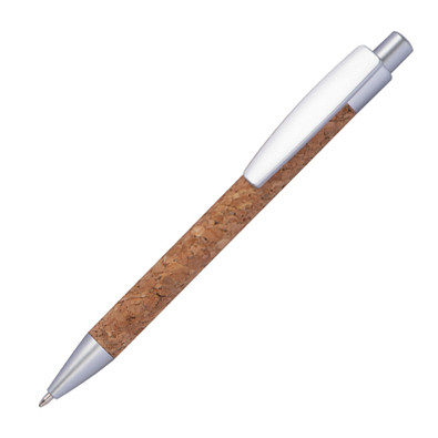 Druckkugelschreiber aus Kork, blaue Mine, braun
