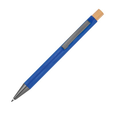 Kugelschreiber aus recyceltem Aluminium mit Bambusdrücker  , blau