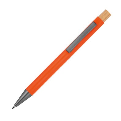 Kugelschreiber aus recyceltem Aluminium mit Bambusdrücker  , orange