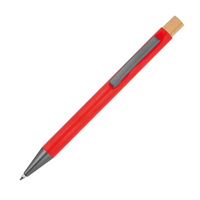Kugelschreiber aus recyceltem Aluminium mit Bambusdrücker  , rot