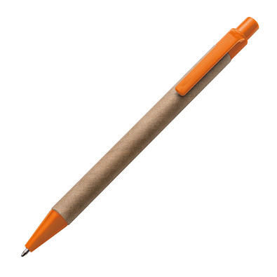 Druckkugelschreiber aus recyceltem Papier, blaue Mine, orange