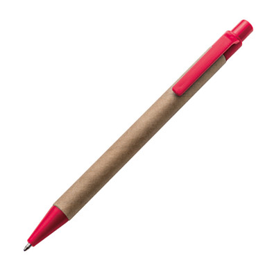 Druckkugelschreiber aus recyceltem Papier, blaue Mine, rot