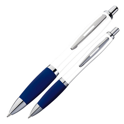 LANCE® Kugelschreiber Milano, blaue Mine, weiß/dunkelblau