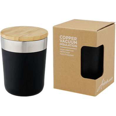 Lagan 300 ml Kupfer-Vakuum Isolierbecher mit Bambusdeckel, schwarz