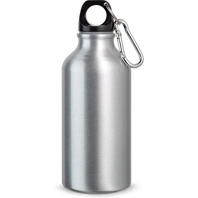 LANDSCAPE S. Aluminium-Sportflasche mit Karabiner 400 ml, Satinsilber