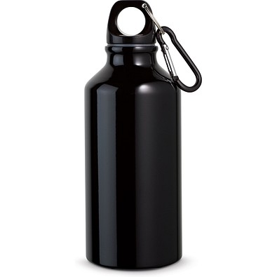 LANDSCAPE S. Aluminium-Sportflasche mit Karabiner 400 ml, Schwarz