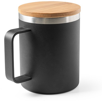 LAUDA. Becher aus 90% recyceltem Edelstahl mit Bambusdeckel 420 mL, Schwarz