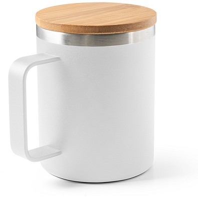 LAUDA. Becher aus 90% recyceltem Edelstahl mit Bambusdeckel 420 mL, Weiß