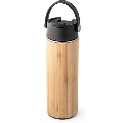LAVER. Thermosflasche aus Bambus, Edelstahl und PP 440 ml, Schwarz