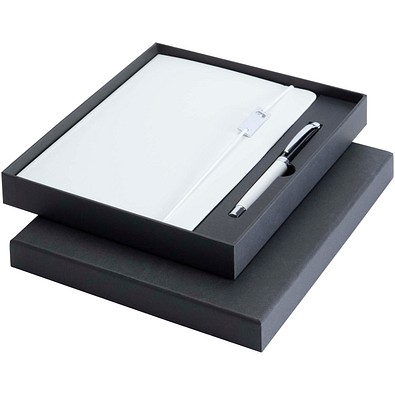 Legato Elegance A5 Hardcover Notizbuch mit Tintenroller Set, weiß-primär