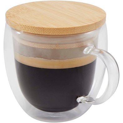 Lenora 250 ml Glasbecher mit Bambusdeckel, transparent klar