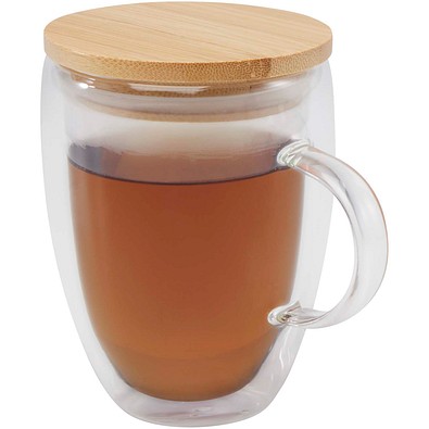 Leona 350 ml Glasbecher mit Bambusdeckel, transparent klar