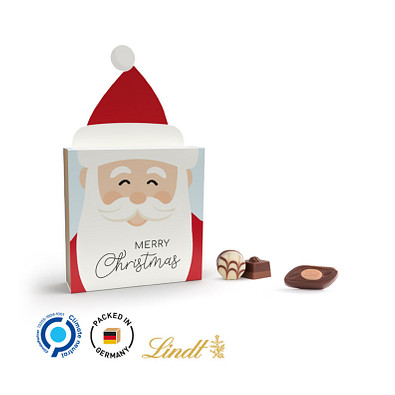Lindt Präsent im Werbeschuber Weihnachtsmütze, Lindt Mini Pralinés, inkl. Druck