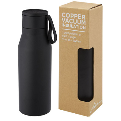 Ljungan 500 ml Kupfer-Vakuum Isolierflasche mit PU Kunststoffband und Deckel, schwarz